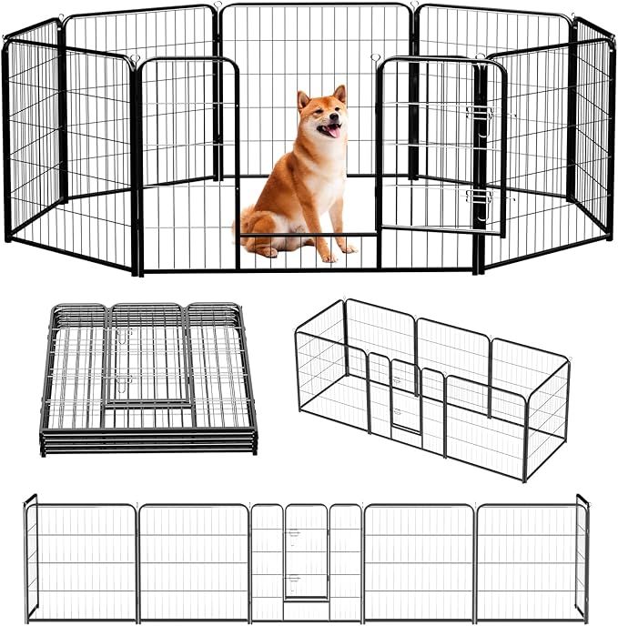NEWBULIG Dog Playpen 8 Panels 32" Height Foldable Heavy Duty Metal Dog Exercise Playpen Puppy Fence for Indoor Outdoor Yard