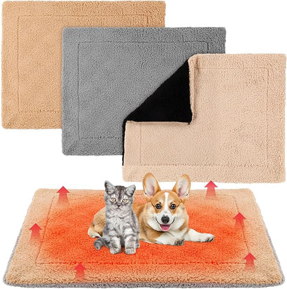 Novabright 3 Pack Self Warming Dog Bed for Large Dog 27x35 Inch Mat Self Heating Cat Reflects Body Heat Extra Warm Thermal Pet Pad Washable Cat Bed for Outdoor Indoor Kittens Puppy(Black/Gray/Khaki)