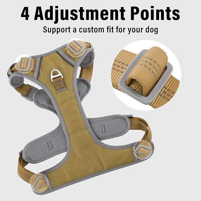 Plutus Pet No Pull Dog Harness, Release at Neck, Reflective Adjustable Dog Vest Harness, Easy Control Handle for Walking, for Small Medium Large Dogs, Khaki, L