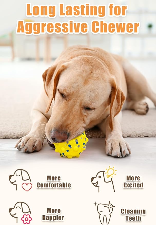 Moonorange Dog Tennis Balls for Aggressive Chewers, Indestructible Durable Bouncy Interactive Toy for Dogs Fetch Game Lightweight Floating Outdoor Training(2 Yellow Point+ 2 Blue Circle Large)