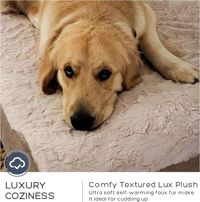 PetFun Jumbo Orthopedic Dog Bed for Large Dogs - 7-inch Thick Memory Foam Dog Bed with Pillow Removable Cover Machine Washable (Off-White | Textured Plush), 50''L x 34''W x 10''Th I Extra Large