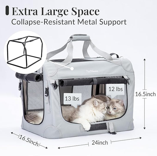 PetMasion Extra Large Cat Carrier for 2 Cats, Soft Pet Car Travel XL Bag for Large Big Cat 20lbs+, for Two Cats Long Trips Ride 24"x16.5"x16.5" with Litter Box