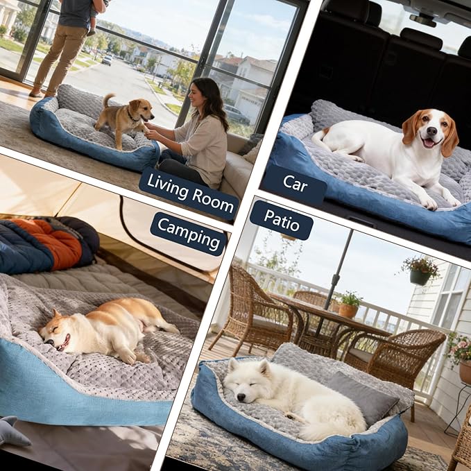 Big Dog Bed for Large Sized Dogs with Soft Plush Cushion, Machine Washable High Backrest Bed, Round Pet Sofa with Non-Slip Bottom,Year-Round Comfort for Dogs Up to 66 lbs