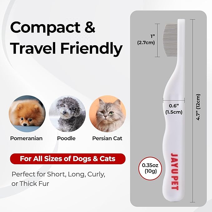 JAYU PET Facial Grooming Comb - Dog Eye Combs, Stress-free Tear Stain Remover for Dogs & Cats, Pet Facial Brush, Cat Grooming Kit, Stainless Steel Deshedding Comb (1ea)