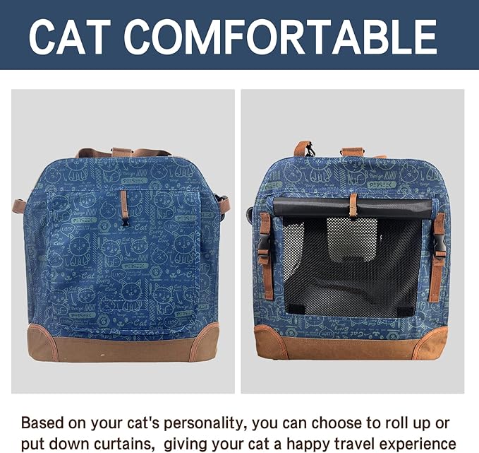 Petseek Extra Large Cat Carrier Soft Sided, Portable Small Dog Carrier for 2 Cats, 24"x16.5"x16" Car Travel Folding Comfortable Design, Navy