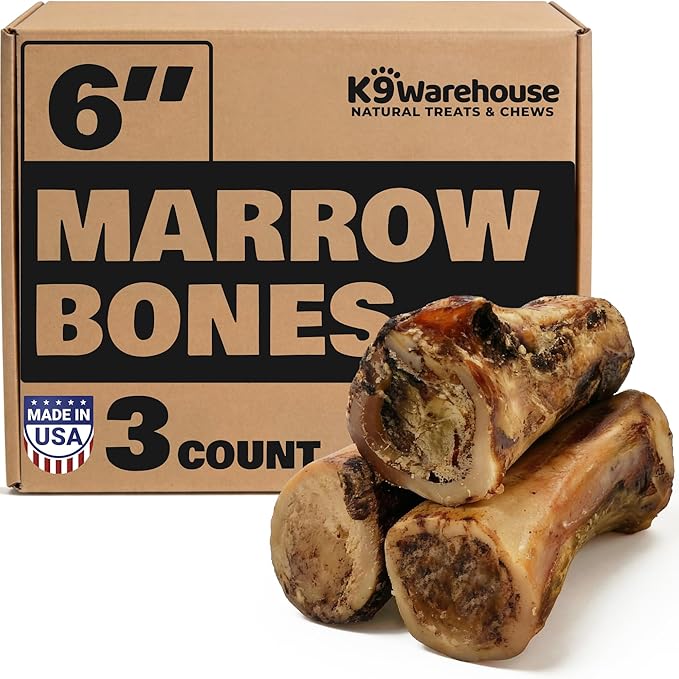 K9warehouse USA Marrow Bones for Dogs – All-Natural 5-6" Beef Bone Marrow Dog Treats – Long Lasting Bones for Aggressive Chewers – High-Protein Chews for Small, Medium, Large & Extra Large Breeds