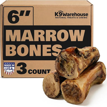 K9warehouse USA Marrow Bones for Dogs – All-Natural 5-6" Beef Bone Marrow Dog Treats – Long Lasting Bones for Aggressive Chewers – High-Protein Chews for Small, Medium, Large & Extra Large Breeds