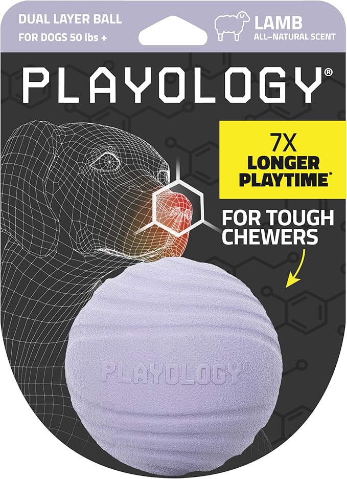 Playology Dog Toys | Dual Layer Ball Durable Chew Toy for Aggressive Chewers | Jumbo Lamb Scented Toy - Easy to Clean and Made from Non Toxic Materials
