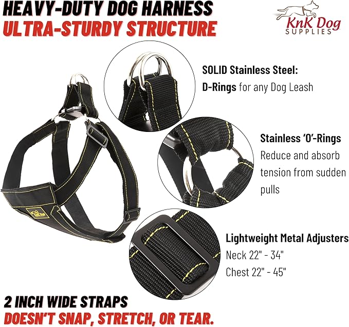 KNK, Heavy Duty Dog Harness for Pitbulls, Bullies & Large Breeds – No Pull, Ultra Durable, Soft Padded Chest, Metal Leash Attachment