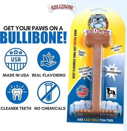 Bullibone Nylon Dog Chew Toy for Aggressive Chewers - Dental Hygiene Bone with Beef Flavor, Durable Tough Chew Toys for Extra Large Dogs, Indestructible Dog Bone - Single