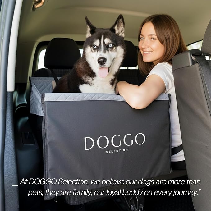 Premium Dog Car Seat & Back Seat – Waterproof & Non-Slip Travel Hammock with Storage Pockets | Secure & Comfortable Pet Seat Cover for Large & Medium Dogs – Fits Cars, SUVs & Trucks (Gray)