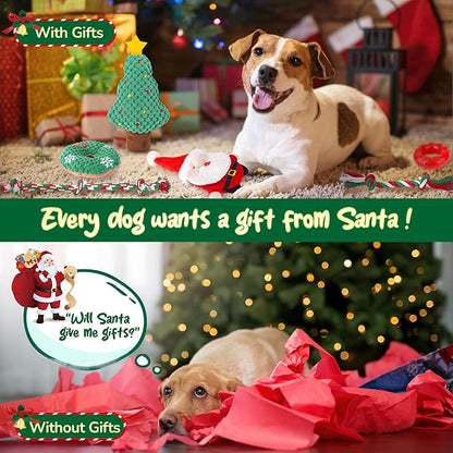 KIPRITII Puppy Toys for Xmas, 9 Pack Santa Dog Toy Set with Chew Toys, Squeaky Toys, Rope Toys & Rubber Teething Toy for Small Dogs and Puppies