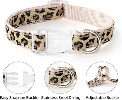 Mile High Life Leopard Dog Harness Collar Leash Set, Adjustable No Pull Dog Halter Harness for Small Breed Dogs, Easy Control for Training Walking (Beige, XS Chest 9"-15", Neck 8"-12")