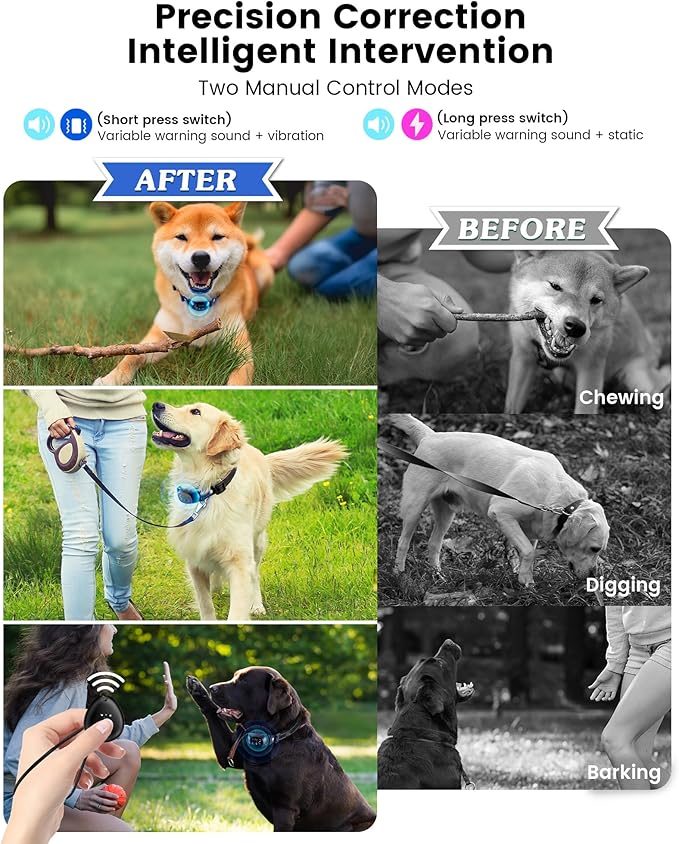 Anti Bark Collar for Dogs 8-150 lbs for Large, Medium and Small Dog, Rechargeable Static Shock Anti Bark Collar for Dogs 8-150 lbs with Remote, 5 Sensitivities, Beep Vibration Modes, IP67 Waterproof