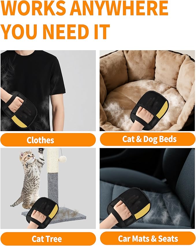2-Pack Pet Hair Removal Glove for Dogs & Cats, Newly Upgraded Electrostatic Pet, Reusable Pet Hair Remover Tool for Clothing, Couch, Carpet, Car Seat