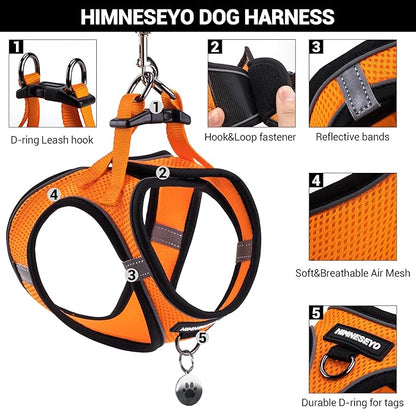 Dog Harness and Leash Set, Dog Harness for Dogs No Pull, No-Chock Step-in Reflective Breathable Lightweight Easy Walk Vest Harnesses with Safety Buckle for Small Medium Dogs, Cats (Orange, XL)