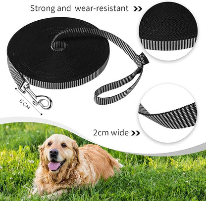 Hi Kiss Dog/Puppy Obedience Recall Training Agility Lead - 15ft 20ft 30ft 50ft 100ft Training Leash - Great for Training, Play, Camping, or Backyard(100ft,Black_White)