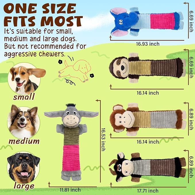 MeetYooo 5 Pack No Stuffing Dog Squeaky Toys, Dog Chew with Crinkle and Squeaker, Cute Animal Plush to Keep Them Busy, Suitable for Large and Aggressive Chewers