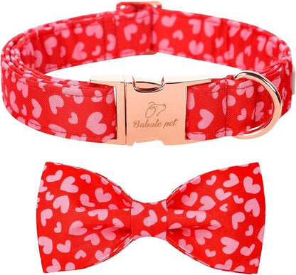 Valentines Dog Collar with Bow Tie, Pink Red Love Male Dog Collar with Safety Metal Buckle Adjustable Puppy Collars for Small Medium Large Boy & Girl Dog,XL-Neck 16"-26"