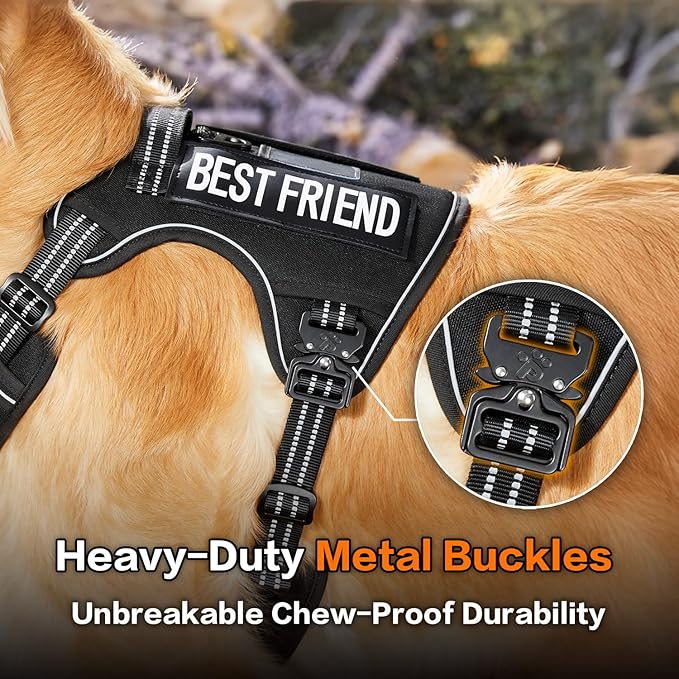 PawsPassion No Pull Dog Harness for Medium Large Dog, Heavy Duty Tactical Adjustable Pet Harness, Voyager Service Walking Vest Harness with Easy Control Handle Reflective Strip (Stealth, L)