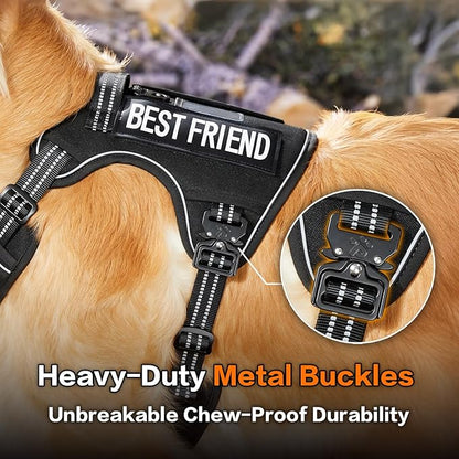 PawsPassion No Pull Dog Harness for Medium Large Dog, Heavy Duty Tactical Adjustable Pet Harness, Voyager Service Walking Vest Harness with Easy Control Handle Reflective Strip (Stealth, L)