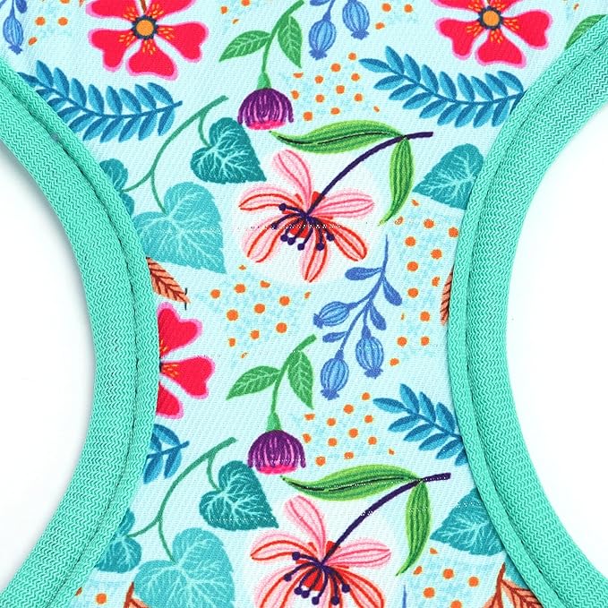 Moonpet Step in Dog Harness Leash Set- All Weather Reflective No-Pull Floral Pattern Padded Mesh Vest Harness for Cats Puppy Extra-Small Small Medium Large Dogs - Verdure Flower - XXS