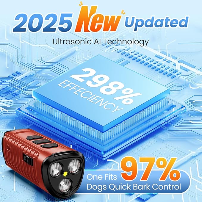 Dog Bark Deterrent Device, Anti Barking Device for Dogs 3X Ultrasonic to Stop Barking Neighbors Dog| 50ft Range, 5 Adjustable Modes, Flashlight & Beep | Safe & Effective for Small, Medium & Large Dogs