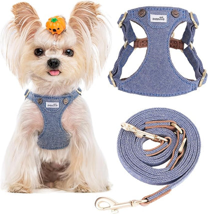 Puppytie No Pull Dog Harness with Multifunction Dog Leash,Soft Adjustable No Choke Escape Proof Pet Harness Vest for Medium Dogs,Denim Light Blue,M