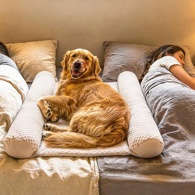 Does Your Dog Love You a Little Too Much at Night? Try Denmate:The First On-Bed Dog-Bed Designed to stabilize Nighttime Movement & Improve Dog & Owners Sleep. Machine Washable. Sleep Better Together