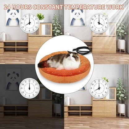 AUPETEK Heated Cat Beds for Indoor Cats Warming Cat Beds Super Soft Machine Washable Thermo Kitty Electric Heating Bed 19 Inches Round