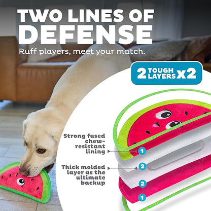 Outward Hound Tough Skinz Durable Squeaky Dog Toy with Two Tough Layers, Watermelon, Red, Medium