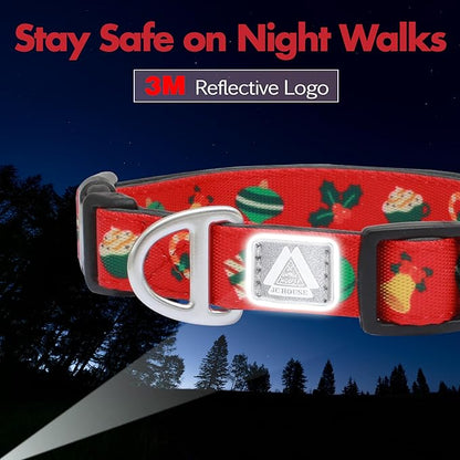 Christmas Dog Collar, Cute Holiday Red Collars for Girl & Boy, Reflective,Soft Padded Neoprene,Fully Adjustable,Durable & Lightweight Small Dog Collar, (Christmas, S)