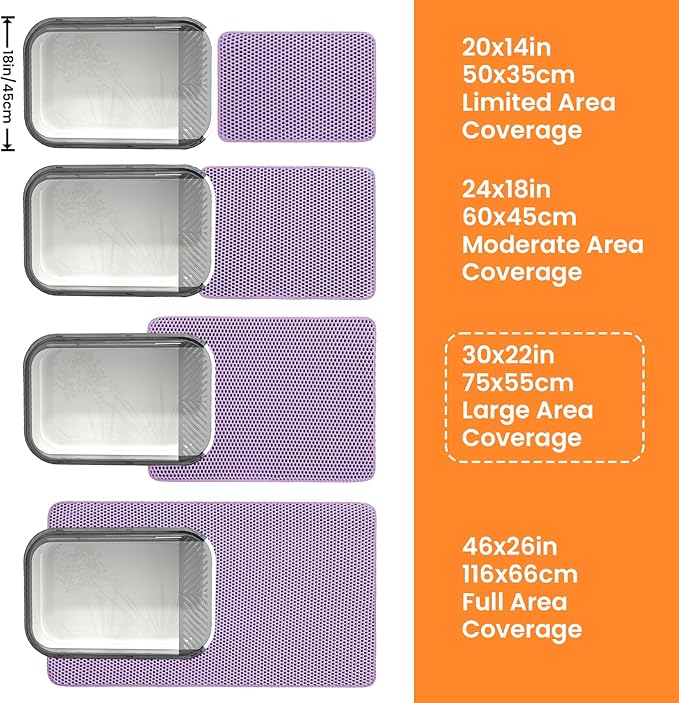 Petinstinct Extra Large Cat Litter Mat, 30x22 Inches Honeycomb Double Layer Cat Litter Trapping Mat, Non Slip Waterproof Urine Proof Large Kitty Litter Box Mat for Floor, Kitten Supplies, XL, Purple