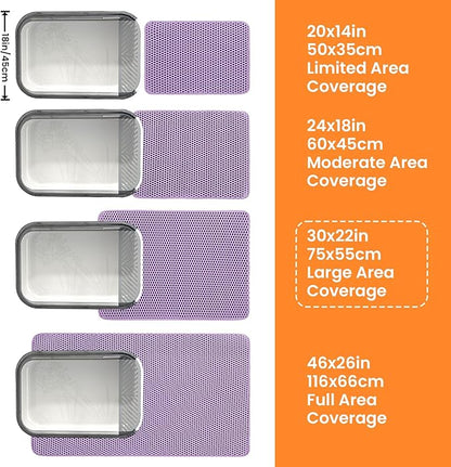 Petinstinct Extra Large Cat Litter Mat, 30x22 Inches Honeycomb Double Layer Cat Litter Trapping Mat, Non Slip Waterproof Urine Proof Large Kitty Litter Box Mat for Floor, Kitten Supplies, XL, Purple