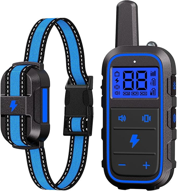 DogStop Dog Training Collar Electric Dog Collar with 4 Training Modes and Rechargeable Remote Waterproof Range 3300Ft for Small Medium Large Dogs(Blue)