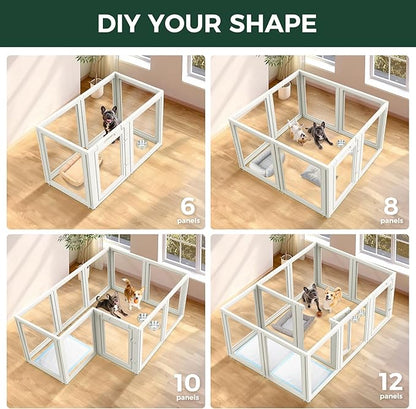 FXW AuraSpace Acrylic Indoor Dog Playpen for Small and Medium Dogs, 30 Inch, 12 Panels, White