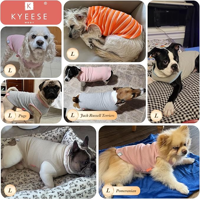 KYEESE 2Pack Dog Shirts Waffle for Small Dogs Stretchy T-Shirts Lightweight Tank Top Sleeveless Dog Vest Breathable, Large, Pink+Grey