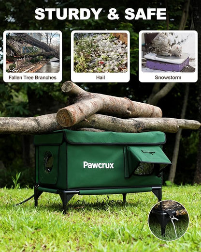 Weatherproof Heated Cat House for Outdoor in Winter, Heated Cat Bed Kitty Shelter with Cat Heating Pad, Insulated & Safe Escape Door, Warm House for Outside Stray Cat (Green, 17.6"x25.5"x17.9")