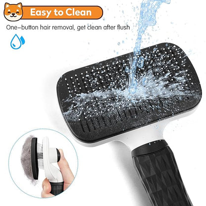 PWOD Dog & Cat Brush, Black Self Cleaning Slicker Brush for Pets, Upgraded Dog Brush for Shedding Massaging and Grooming, Removes Loose Undercoat & Portable Comb for Long Short Haired Dogs