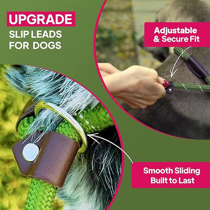 TwoEar 6FT Slip Lead Dog Leash, Heavy Duty Slip Leash for Dogs with Highly Reflective, Strong Rope Slip Leads No Pull Pet Training Leashes for Large Medium Dogs ( 1/2", Green )