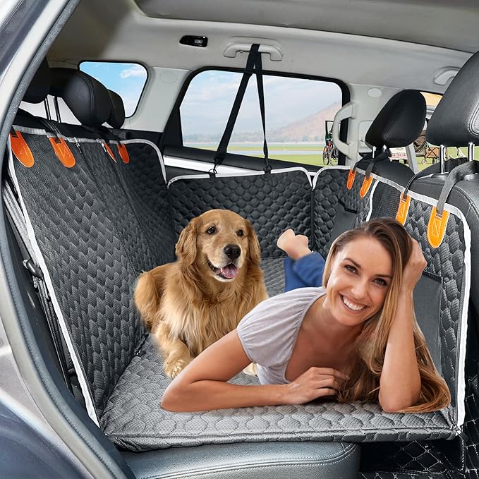ANOSOSPECIAL Back Seat Extender for Dog,Waterproof Hard Bottom Dog Car Seat Cover for Back Seat Protector,Foldable Pet Hammock Bed,Easy Clean Travelling Accessories Car SUV Truck (Black)