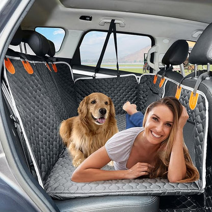 ANOSOSPECIAL Back Seat Extender for Dog,Waterproof Hard Bottom Dog Car Seat Cover for Back Seat Protector,Foldable Pet Hammock Bed,Easy Clean Travelling Accessories Car SUV Truck (Black)
