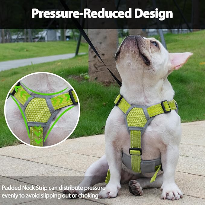 Huntboo Escape Proof Dog Harness, Escape Artist Harness, Reflective Dog Harness with Handle, Durable,Adjustable Vest for Small Medium Large Dogs Walking, Training,and Running Gear(Green,XL)