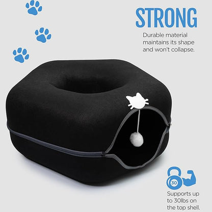 Meow Mansion Hexagon Cat Cave Donut Bed - for Medium and Small Size Cats - 3 Toy Balls & Hanging Ball Included - Scratch Resistant, Detachable and Cleanable Heaxgon Bed