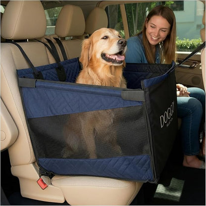 Premium Dog Car Seat & Back Seat – Waterproof & Non-Slip Travel Hammock with Storage Pockets | Secure & Comfortable Pet Seat Cover for Large & Medium Dogs – Fits Cars, SUVs & Trucks (Blue)