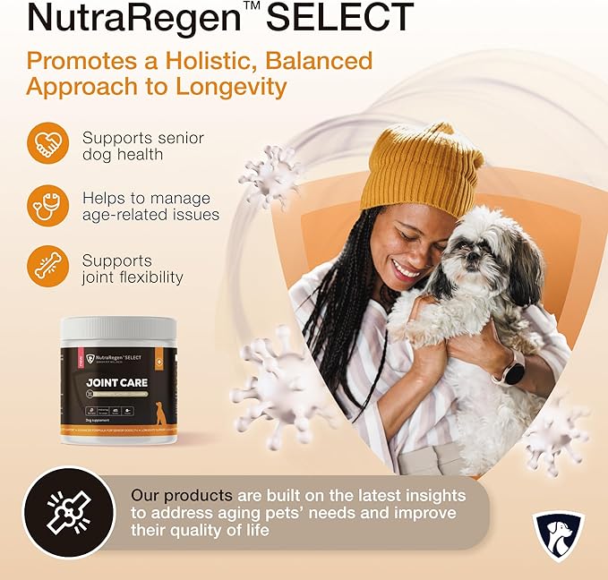 NutraRegen Select Senior Dog Joint Supplement 45 Scoops | Natural Glucosamine Chondroitin for Dogs with Collagen | Hip and Joint Powder | 7.7 Oz
