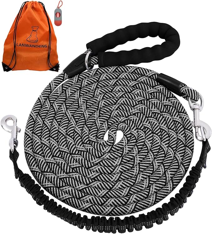 Long Dog Leash with Reflective Threads 15FT 20FT 30FT 50FT,Heavy Duty Bungee Dog Leashes for Small Medium Large Breed Dogs,Shock Absorbing Training Leash for Walking,Hunting,Camping&Yard
