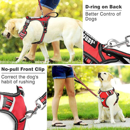 WINSEE Service Dog Vest No Pull Dog Harness with 7 Dog Patches, Reflective Pet Harness with Durable Soft Padded Handle for Training Small, Medium, Large, and Extra-Large Dogs (Small, Red)