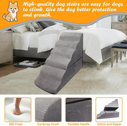 Dog Stairs&Steps for 30 Inches High Bed Up to 30-36 Inch Tall, Pet Cat Ramp Ladder for Small Dogs, Doggie, Old Cats, Kitty, Small Animals Grey No Assembly Required