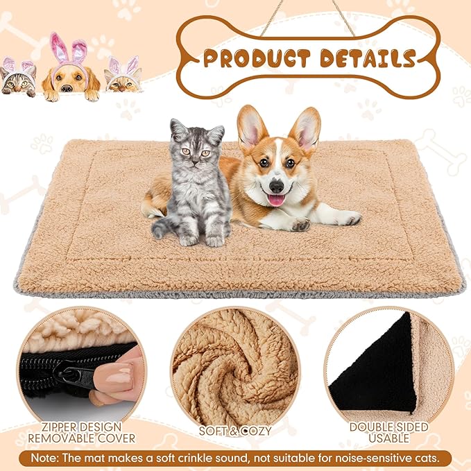 Novabright 3 Pack Self Warming Dog Bed for Large Dog 27x35 Inch Mat Self Heating Cat Reflects Body Heat Extra Warm Thermal Pet Pad Washable Cat Bed for Outdoor Indoor Large Kittens Puppy(Grey/Camel)
